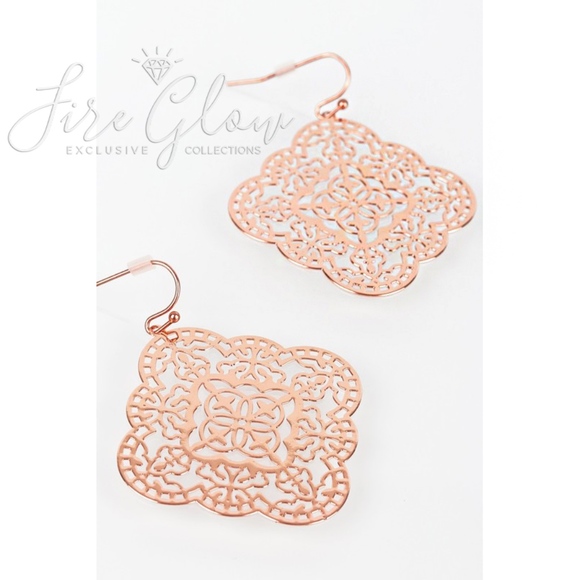Fire Glow Jewelry - Boho Mandala Laser Cut Filigree Rose Gold Earrings